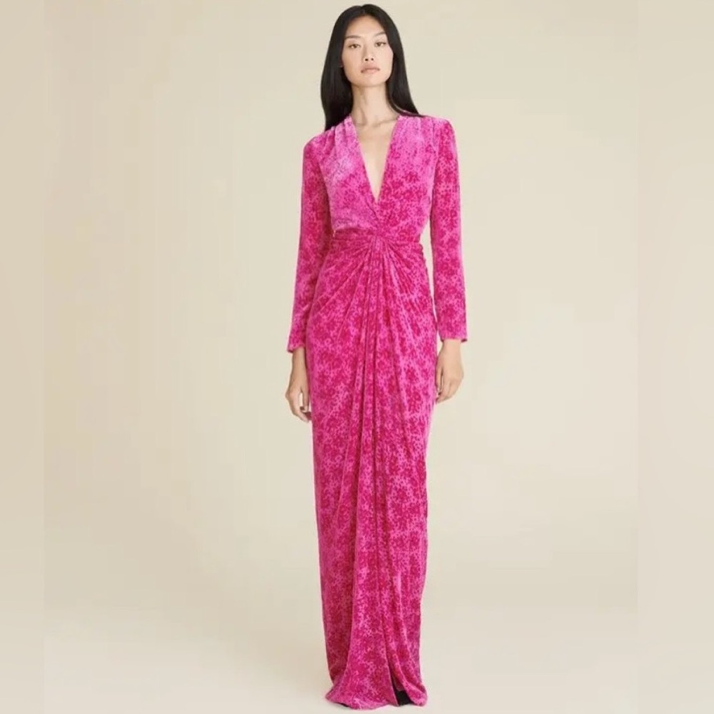 NWT $695 Veronica Beard Ruthie Burnout Velvet Dress - Magenta, Size 0